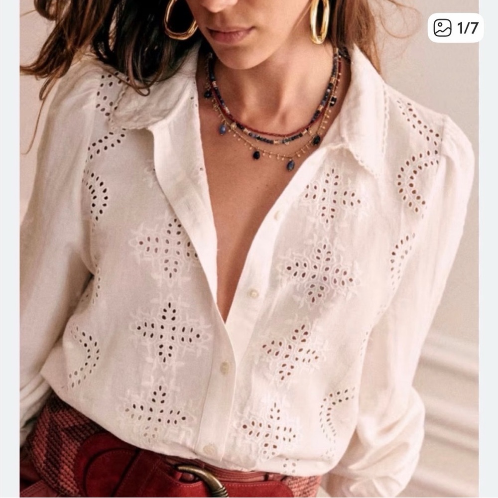 Sezane Cream Eyelet ponnie Blouse